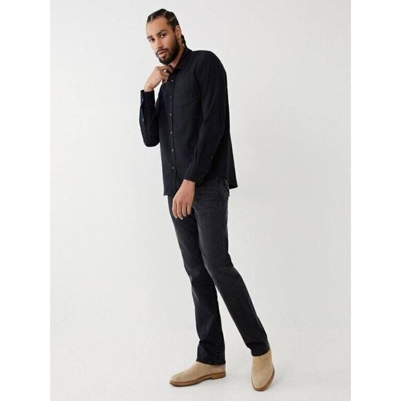 True Religion Mens Black Ricky Relaxed Fit Straight Leg Jeans Sz 32 Flap Pocket - Picture 1 of 15
